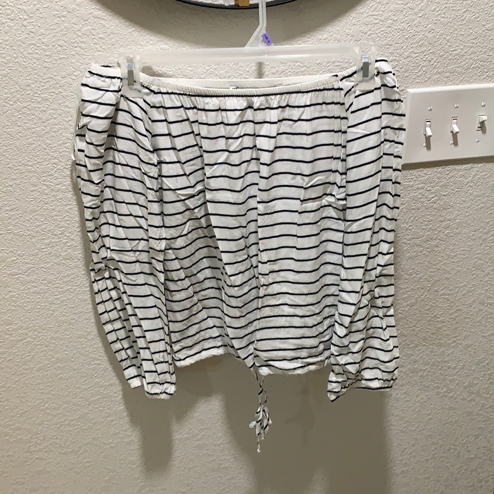 Off the shoulder striped shirt